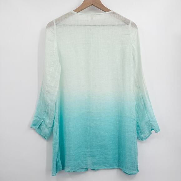 Eileen Fisher 100% Linen Button Down Ombre Dip Dye Tunic Size Small Petite - Picture 3 of 8
